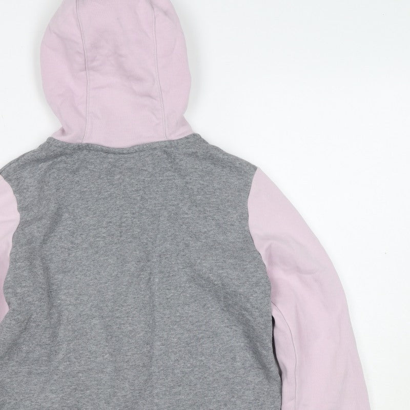 Nike Girls Grey Pink M Full Zip Hooded Fleece Hoodie Logo