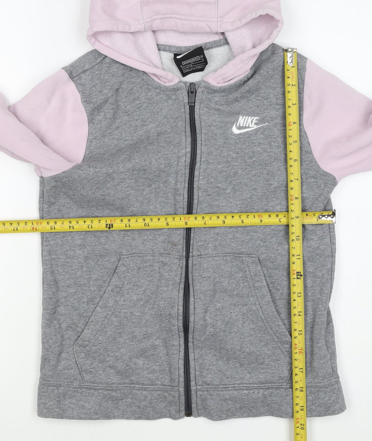 Nike Girls Grey Pink M Full Zip Hooded Fleece Hoodie Logo
