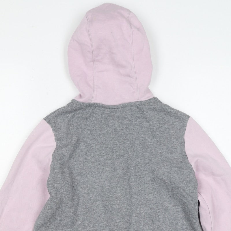 Nike Girls Grey Pink M Full Zip Hooded Fleece Hoodie Logo