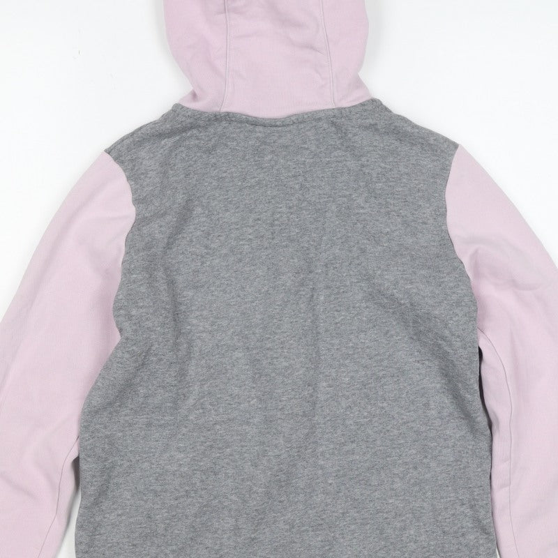 Nike Girls Grey Pink M Full Zip Hooded Fleece Hoodie Logo