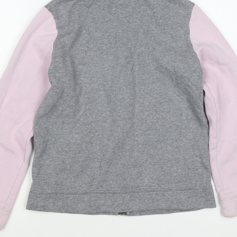 Nike Girls Grey Pink M Full Zip Hooded Fleece Hoodie Logo