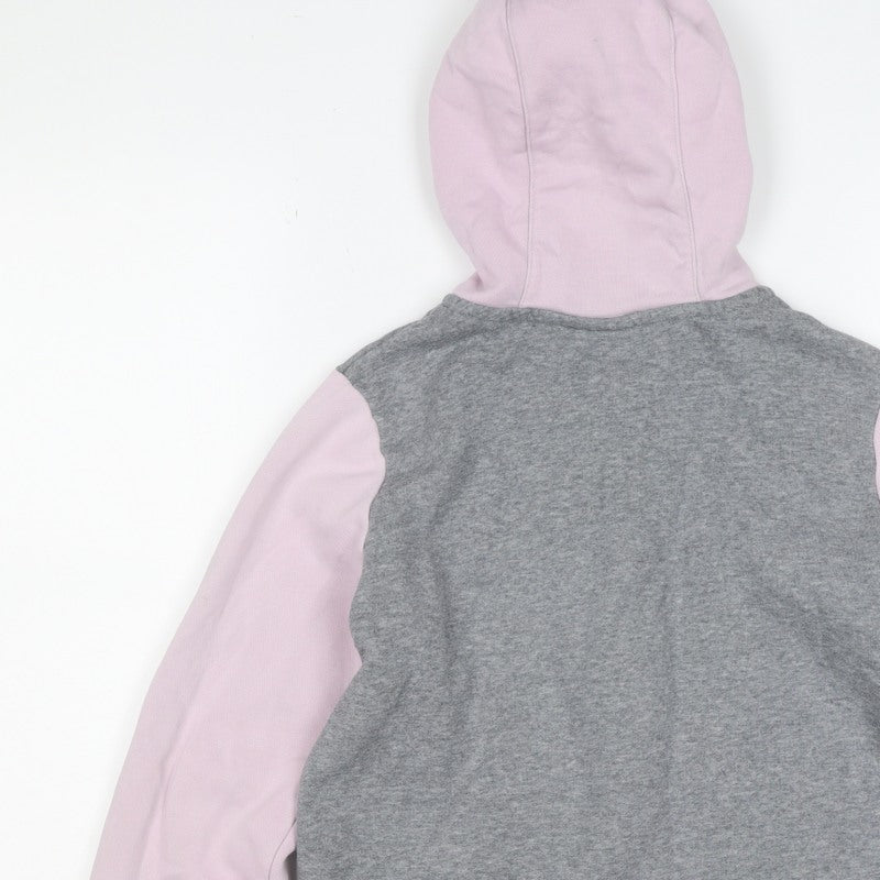 Nike Girls Grey Pink M Full Zip Hooded Fleece Hoodie Logo
