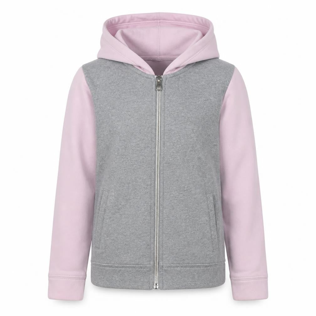 Nike Girls Grey Pink M Full Zip Hooded Fleece Hoodie Logo