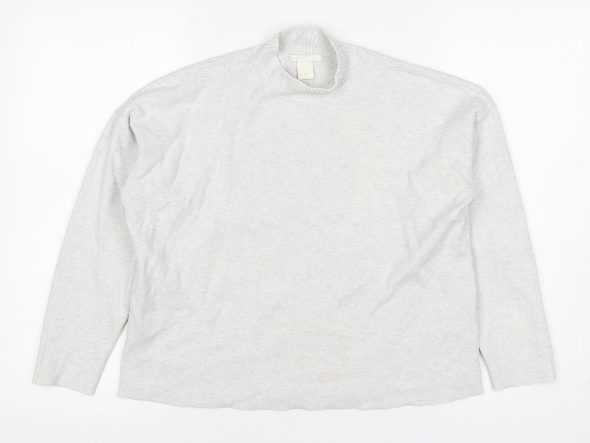 H&M Basic Women Grey S Knit High Neck Pullover Sweatshirt