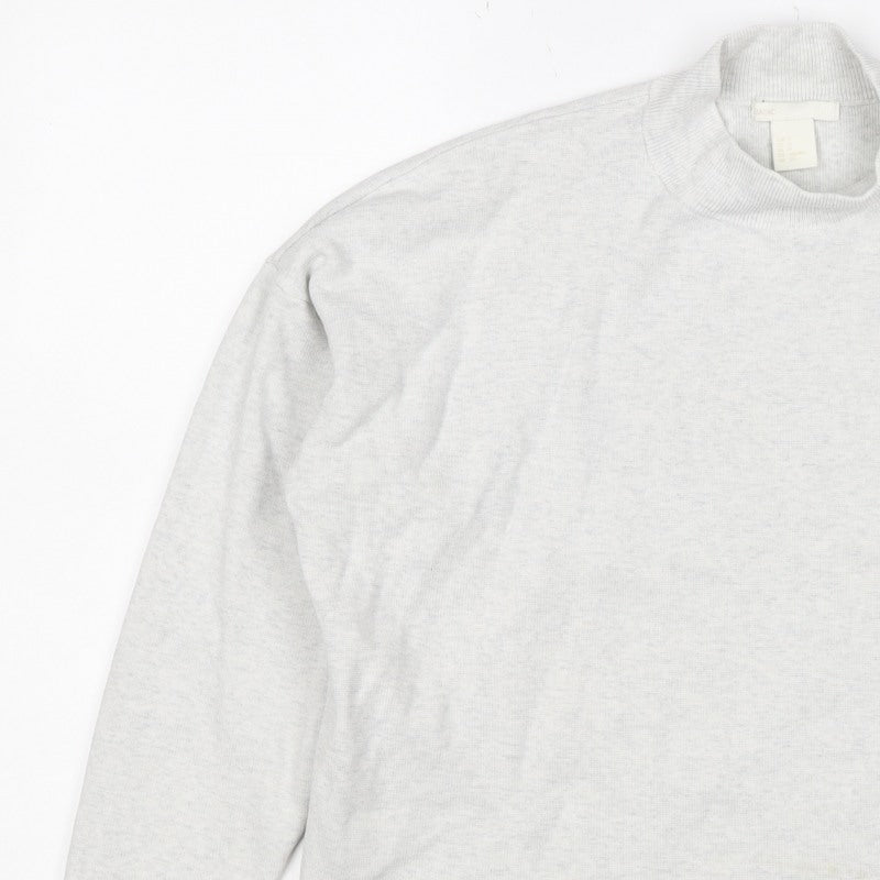 H&M Basic Women Grey S Knit High Neck Pullover Sweatshirt