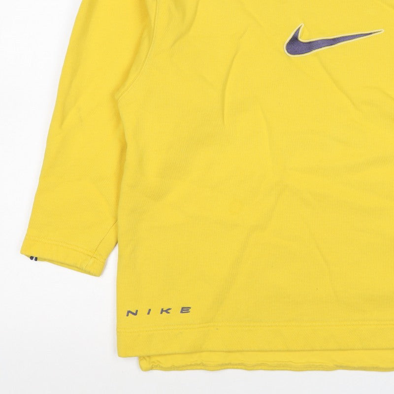 Nike Men’s Yellow L V-Neck Logo Embroidered Fleece Sweatshirt Vintage