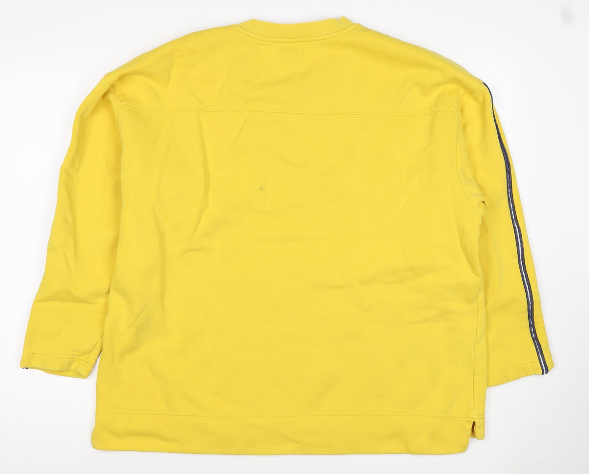 Nike Men’s Yellow L V-Neck Logo Embroidered Fleece Sweatshirt Vintage