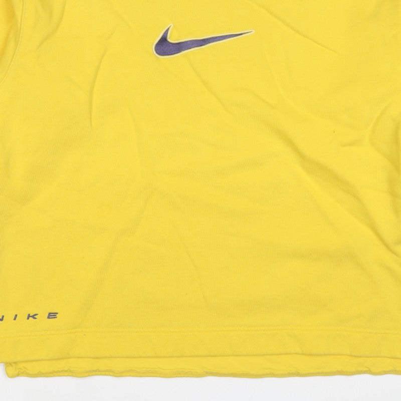 Nike Men’s Yellow L V-Neck Logo Embroidered Fleece Sweatshirt Vintage