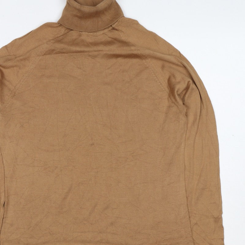 Women’s Brown Size S Roll Neck Fine Knit Long Sleeve Pullover Jumper