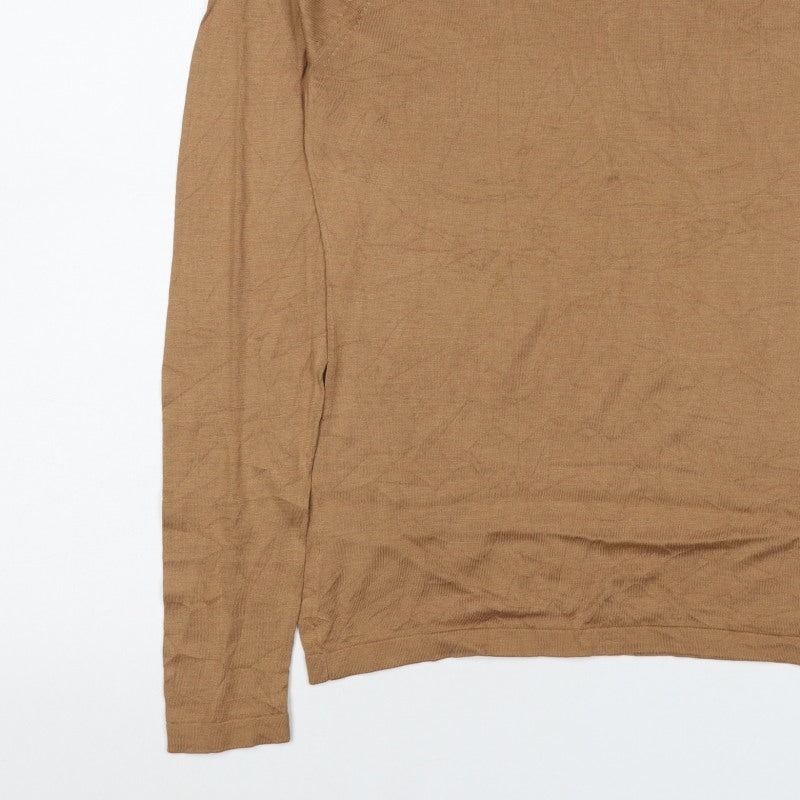 Women’s Brown Size S Roll Neck Fine Knit Long Sleeve Pullover Jumper