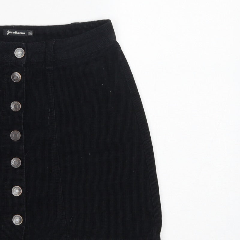 Stradivarius Women Black UK 6 Corduroy Button Front Mini Pencil Skirt