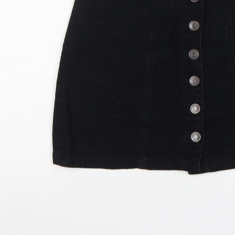 Stradivarius Women Black UK 6 Corduroy Button Front Mini Pencil Skirt