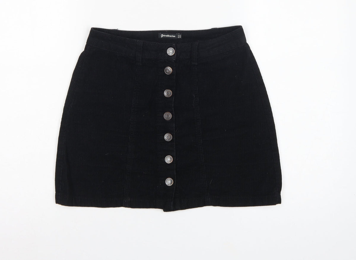 Stradivarius Women Black UK 6 Corduroy Button Front Mini Pencil Skirt