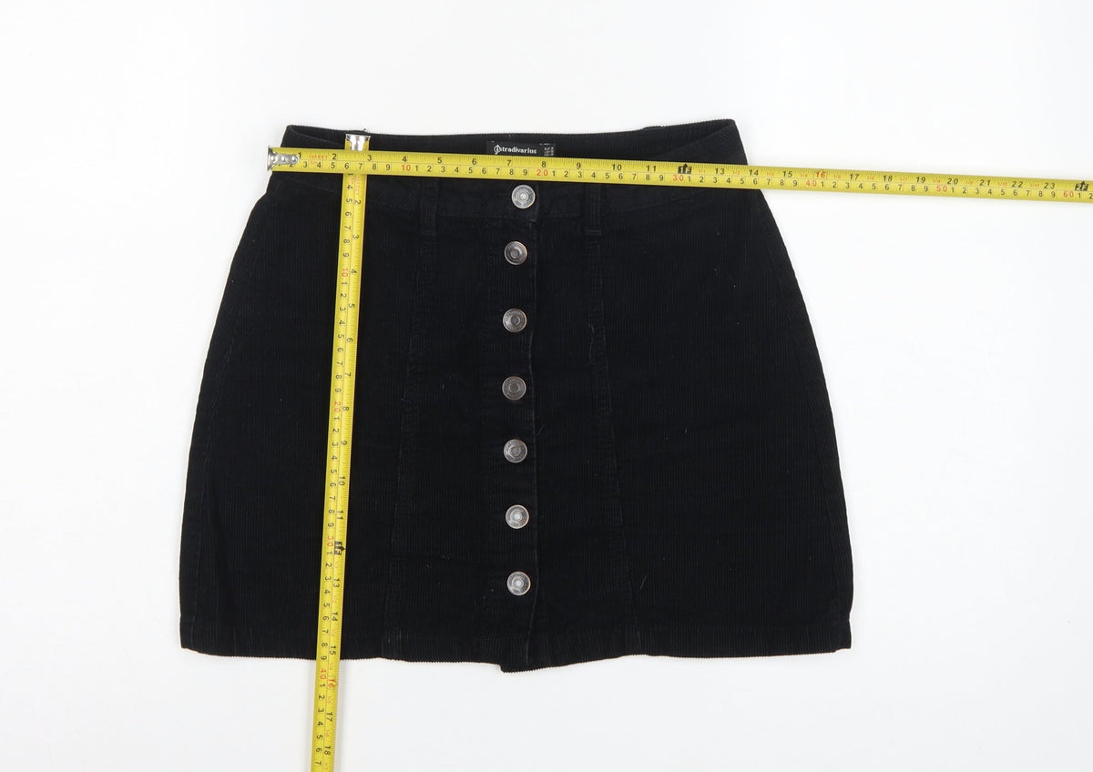 Stradivarius Women Black UK 6 Corduroy Button Front Mini Pencil Skirt
