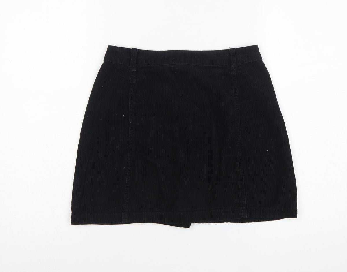 Stradivarius Women Black UK 6 Corduroy Button Front Mini Pencil Skirt