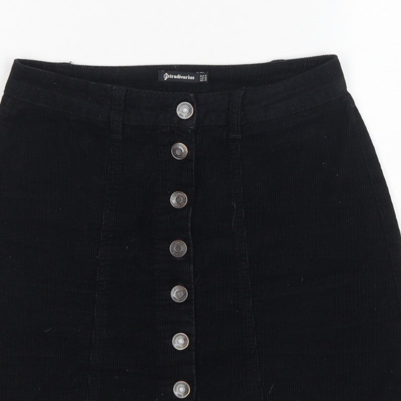 Stradivarius Women Black UK 6 Corduroy Button Front Mini Pencil Skirt