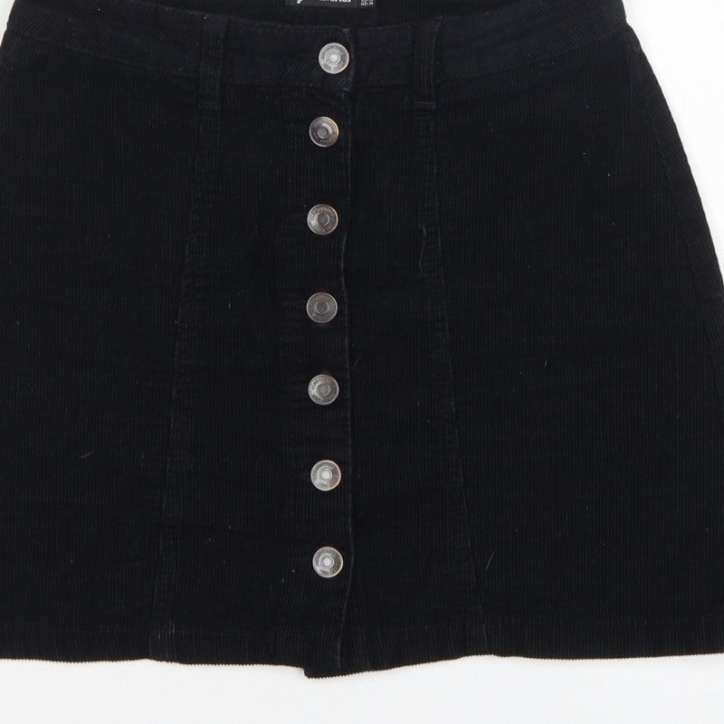 Stradivarius Women Black UK 6 Corduroy Button Front Mini Pencil Skirt