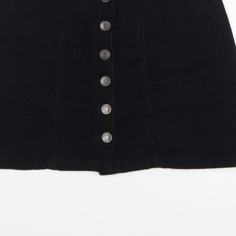Stradivarius Women Black UK 6 Corduroy Button Front Mini Pencil Skirt