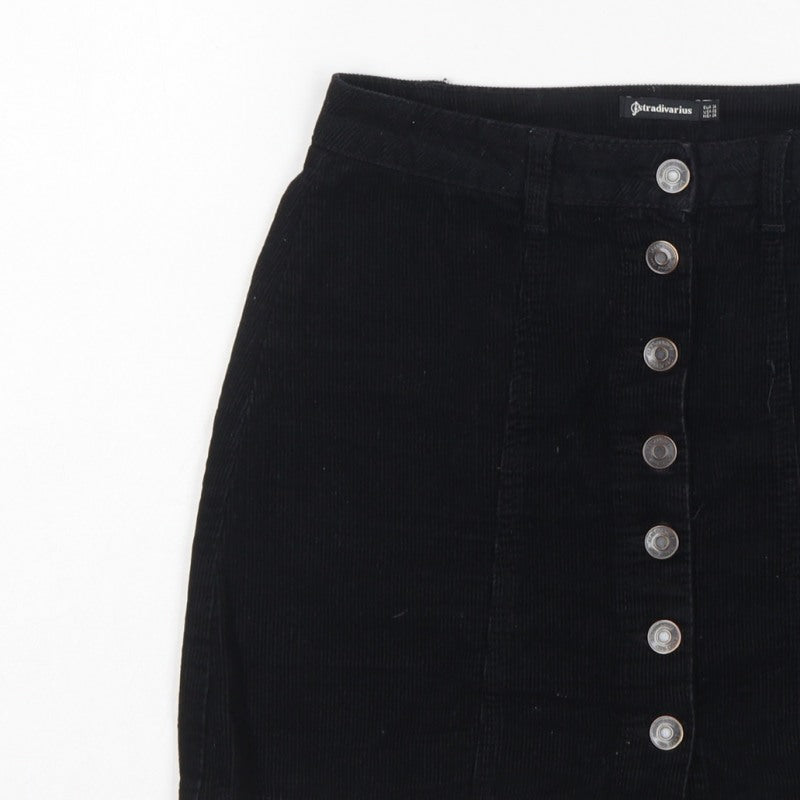 Stradivarius Women Black UK 6 Corduroy Button Front Mini Pencil Skirt