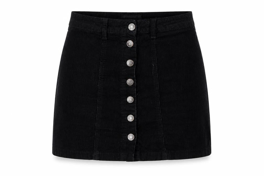 Stradivarius Women Black UK 6 Corduroy Button Front Mini Pencil Skirt