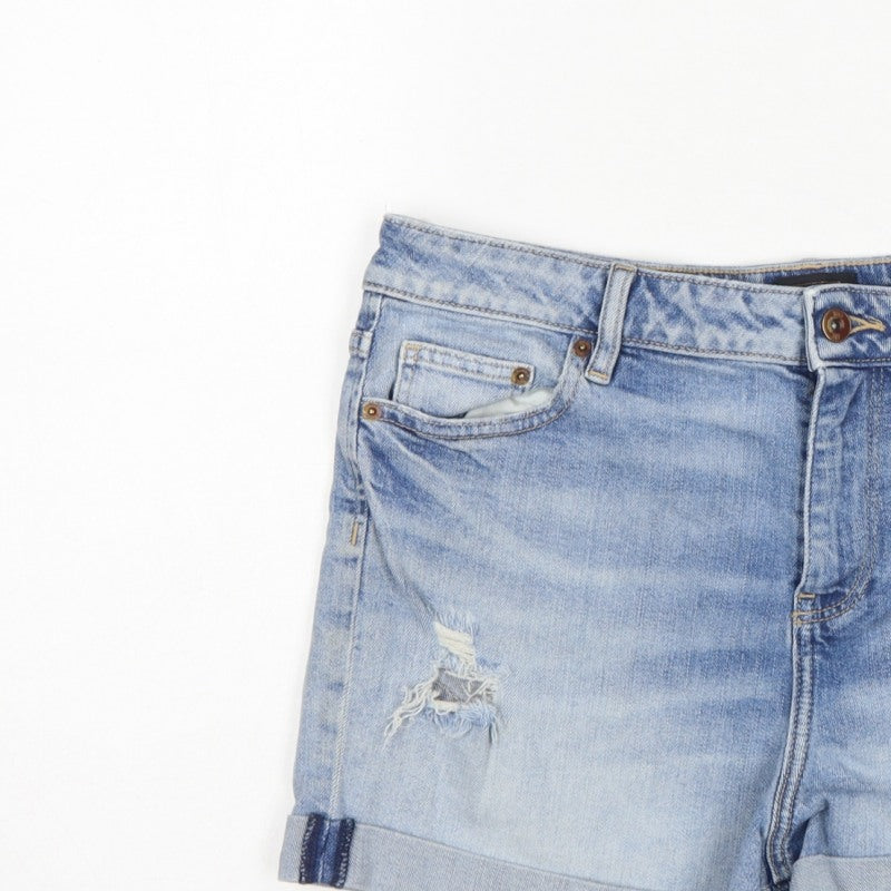 F&F Women Blue Denim Distressed Cuffed Shorts UK 14