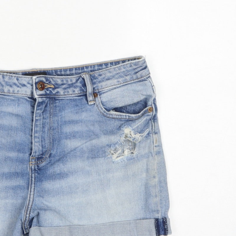F&F Women Blue Denim Distressed Cuffed Shorts UK 14