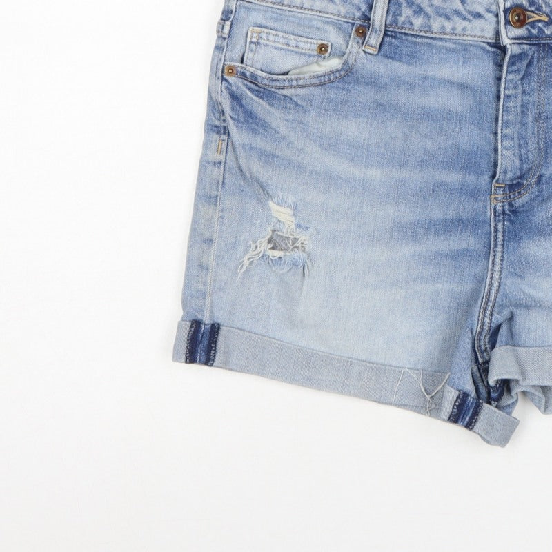 F&F Women Blue Denim Distressed Cuffed Shorts UK 14