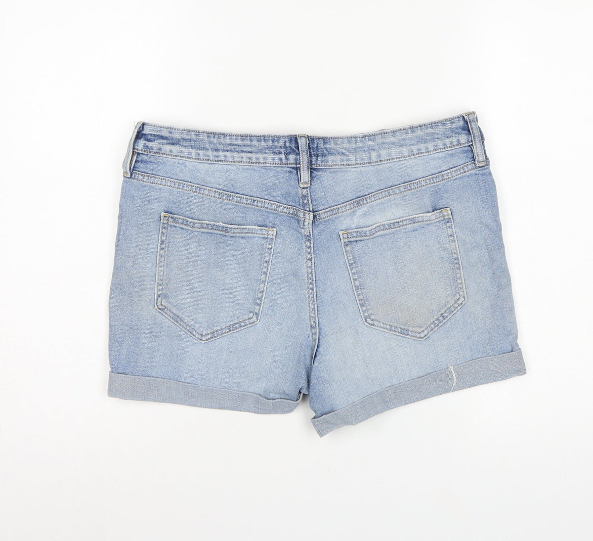 F&F Women Blue Denim Distressed Cuffed Shorts UK 14