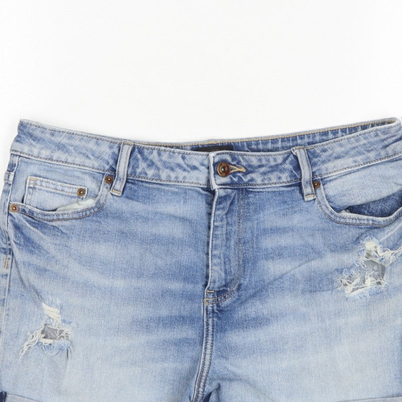F&F Women Blue Denim Distressed Cuffed Shorts UK 14