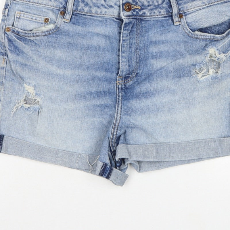F&F Women Blue Denim Distressed Cuffed Shorts UK 14