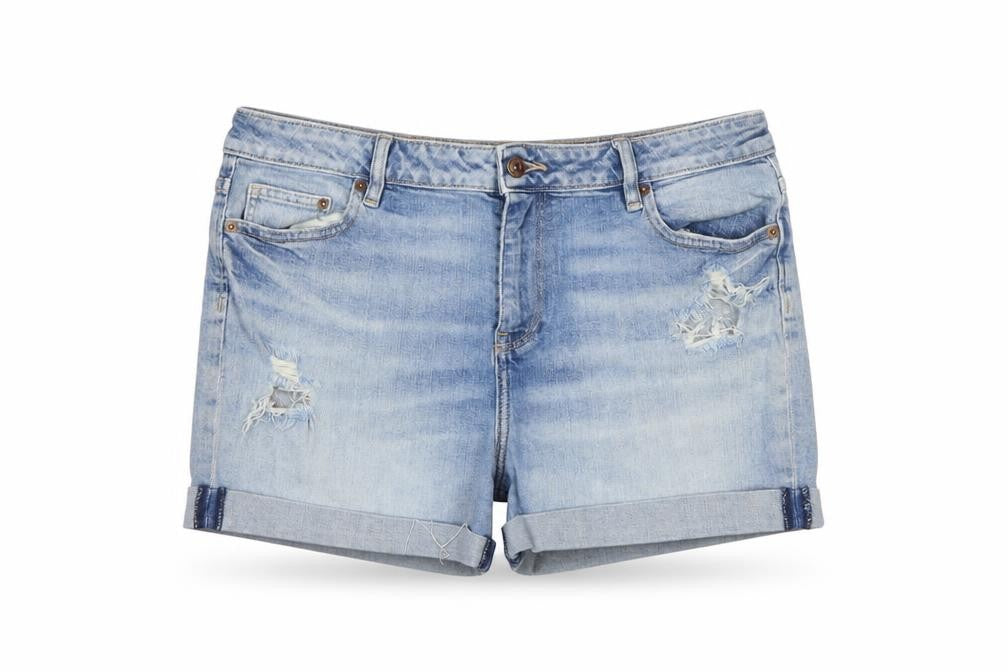 F&F Women Blue Denim Distressed Cuffed Shorts UK 14