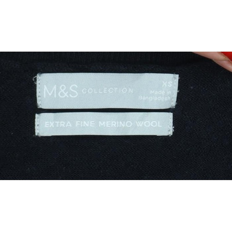 M&S Collection Women’s Black XS Extra Fine Merino Wool V-Neck Jumper