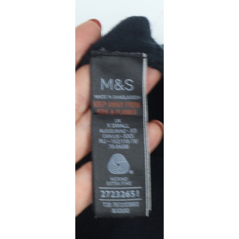 M&S Collection Women’s Black XS Extra Fine Merino Wool V-Neck Jumper
