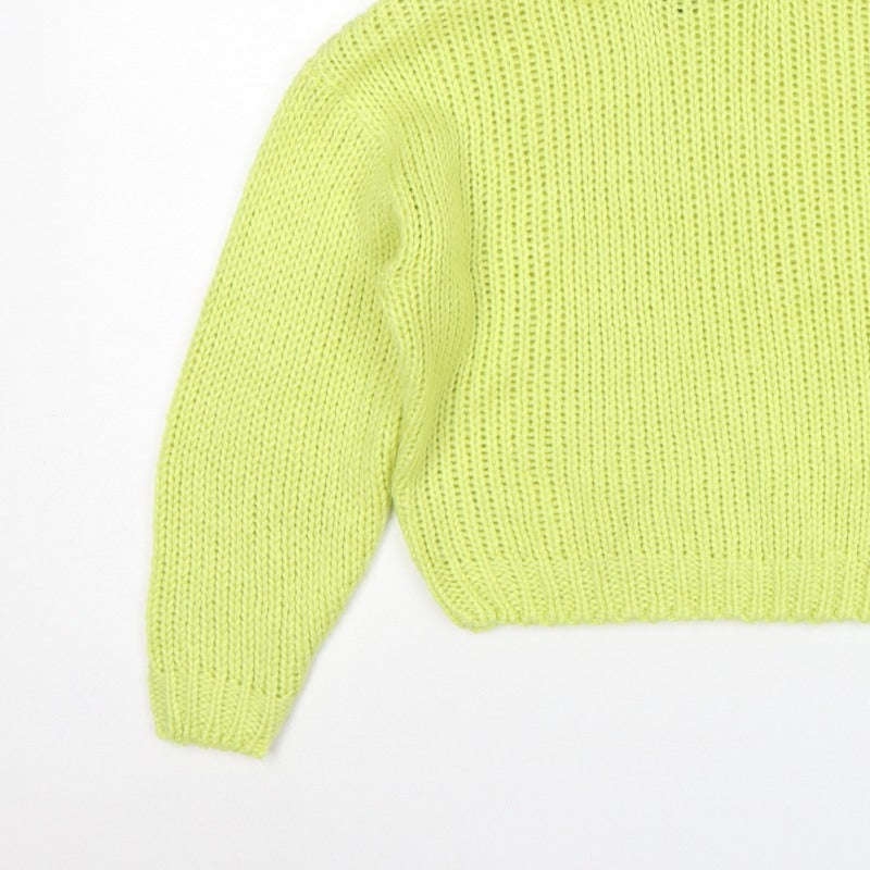H&M Women Green M Chunky Knit Roll Neck Pullover Jumper