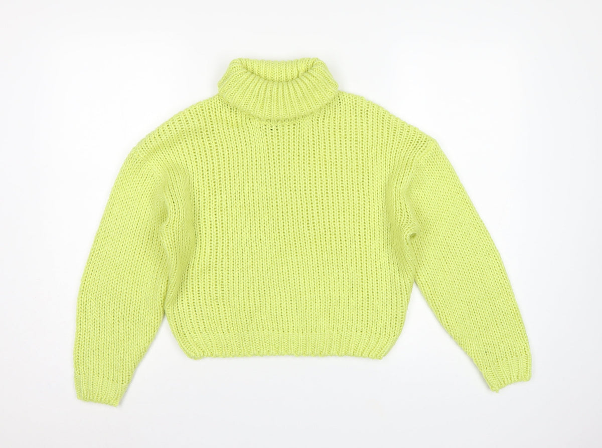 H&M Women Green M Chunky Knit Roll Neck Pullover Jumper