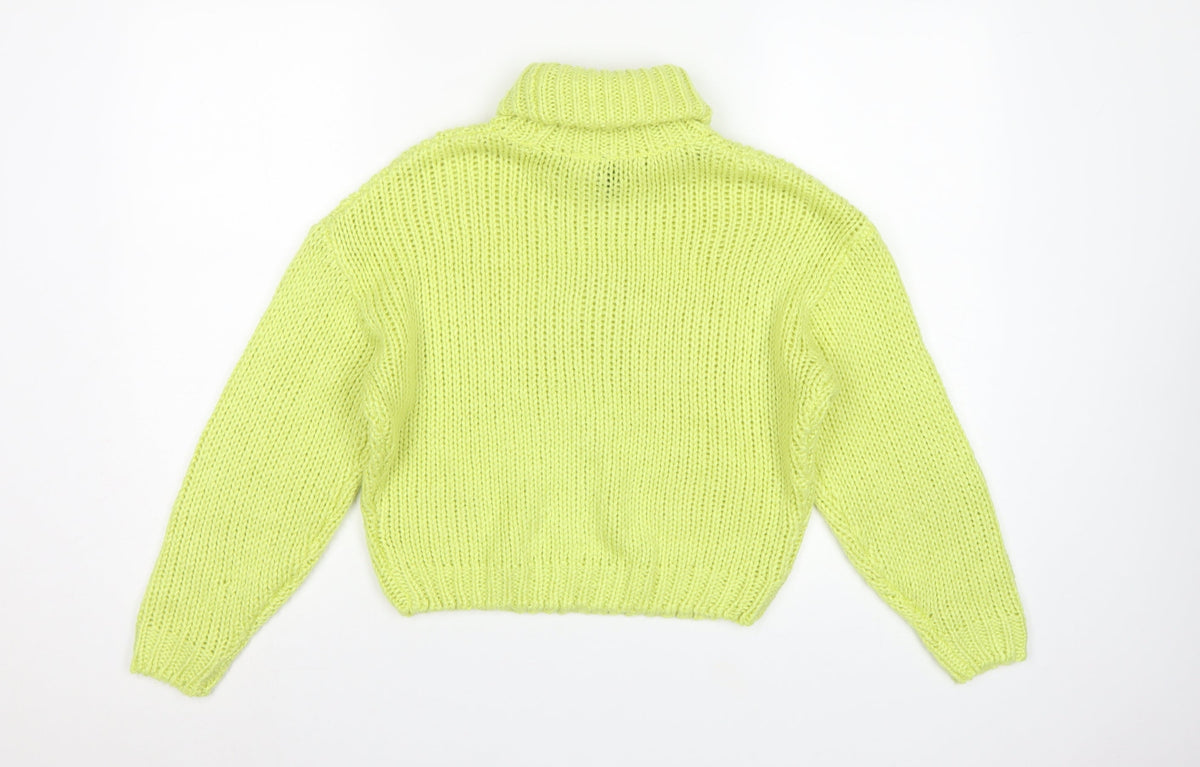 H&M Women Green M Chunky Knit Roll Neck Pullover Jumper