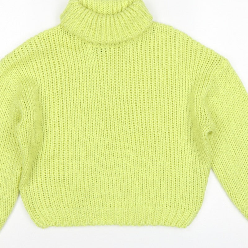 H&M Women Green M Chunky Knit Roll Neck Pullover Jumper