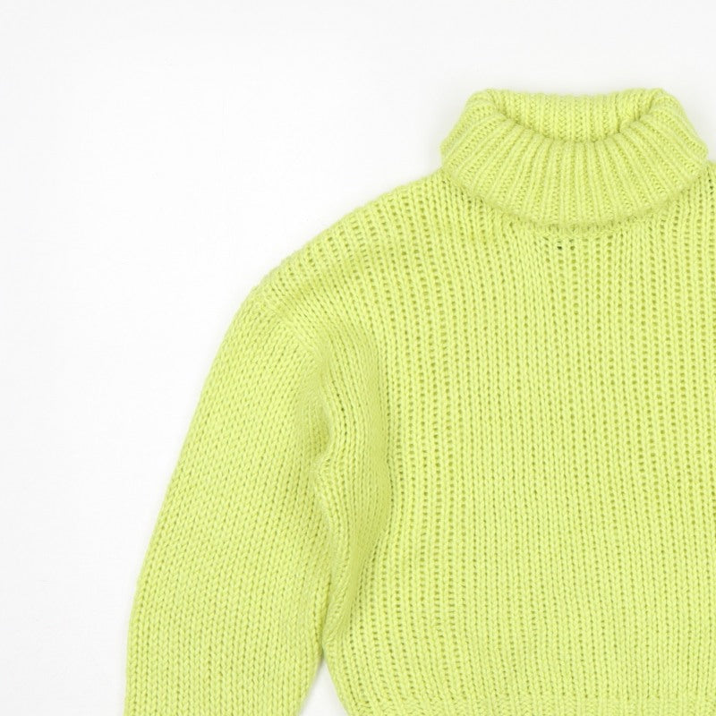 H&M Women Green M Chunky Knit Roll Neck Pullover Jumper
