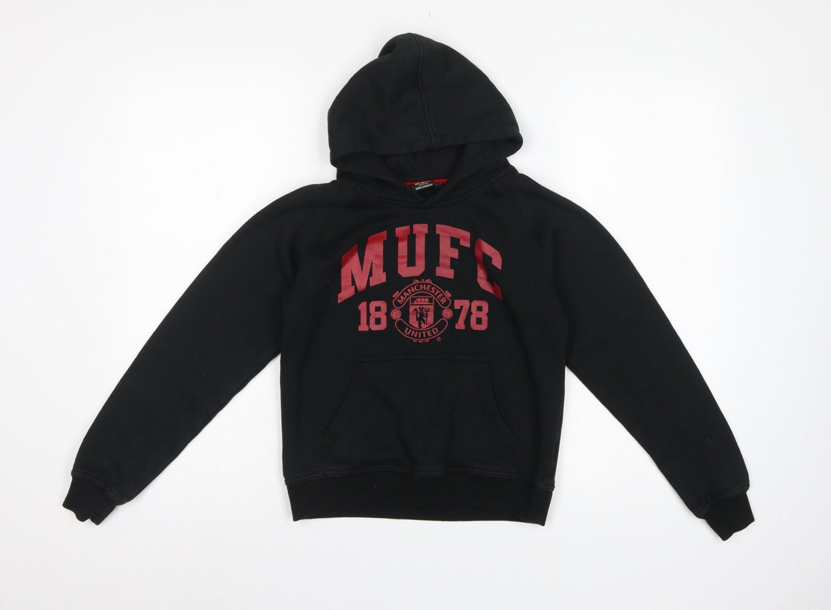 Manchester United Boys Black 12-13 Pullover Hoodie Football Graphic