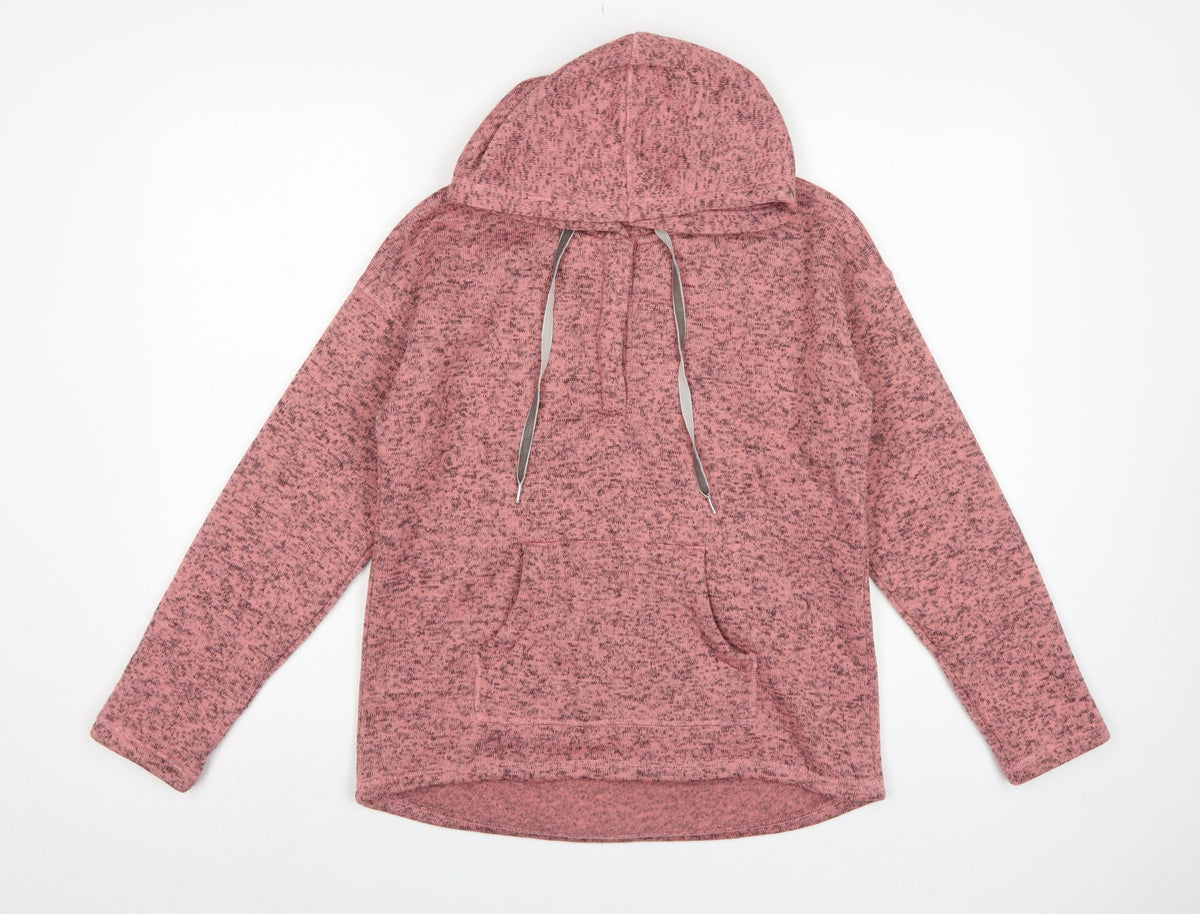TU Women Pink Marl Hooded Pullover Sweatshirt Size 10 Pockets