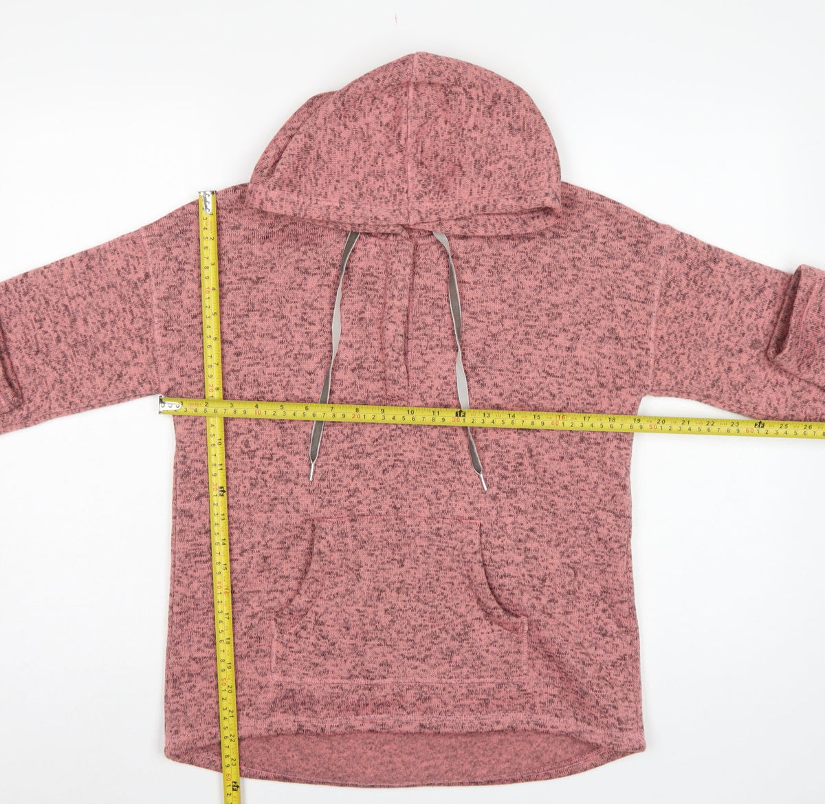 TU Women Pink Marl Hooded Pullover Sweatshirt Size 10 Pockets