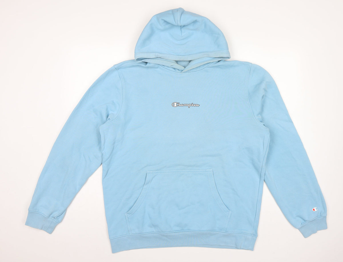 Champion Men Blue XL Pullover Hoodie Logo Fleece Kangaroo Pocket