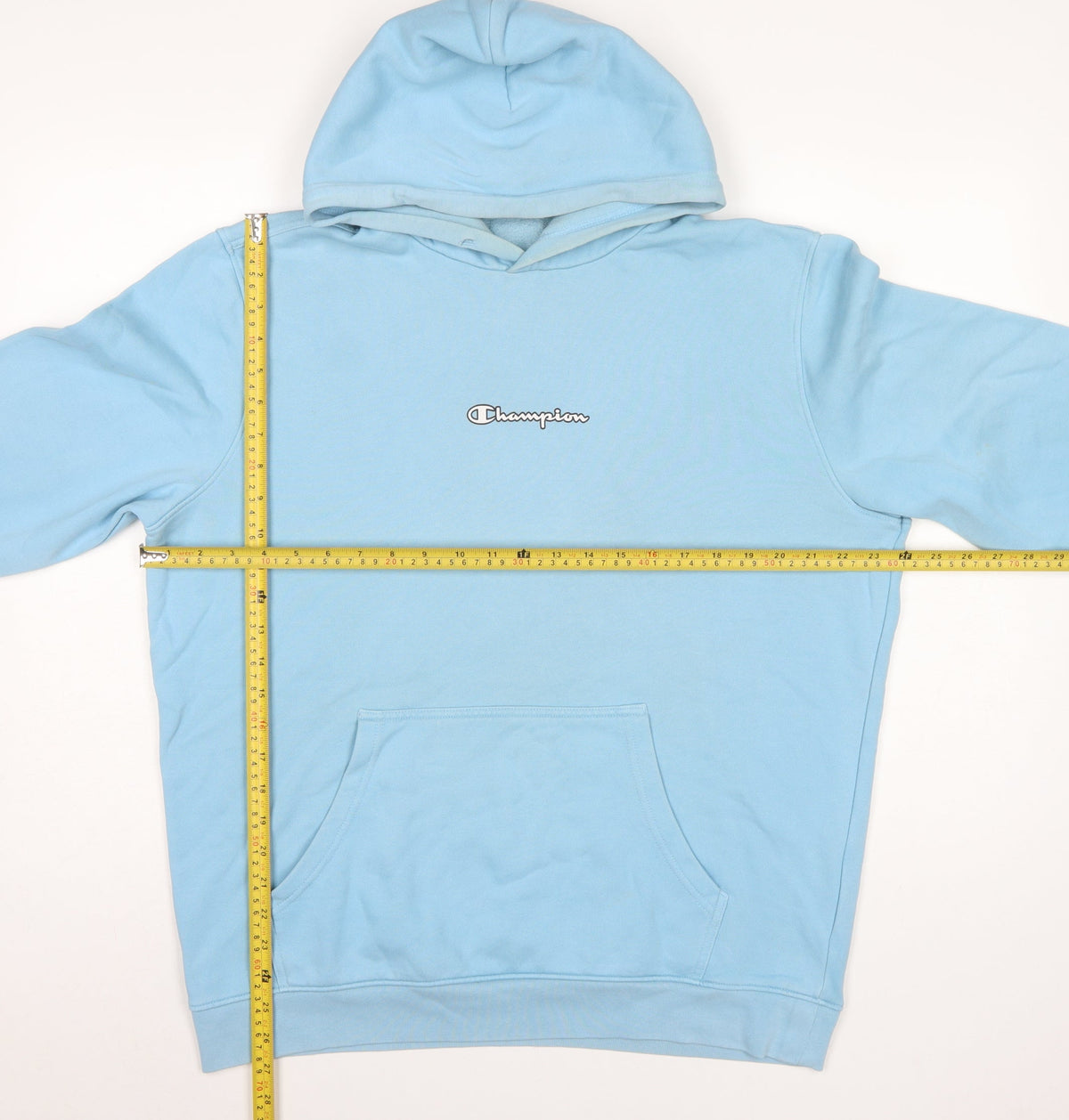Champion Men Blue XL Pullover Hoodie Logo Fleece Kangaroo Pocket