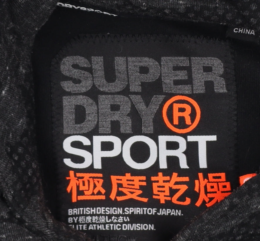 Superdry Sport Women’s Black Camo Hoodie S Pullover Zip Pockets