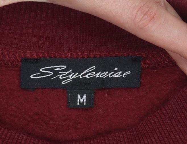 Stylewise Women Red M Cropped Snap Button Sweatshirt Bomber Cardigan