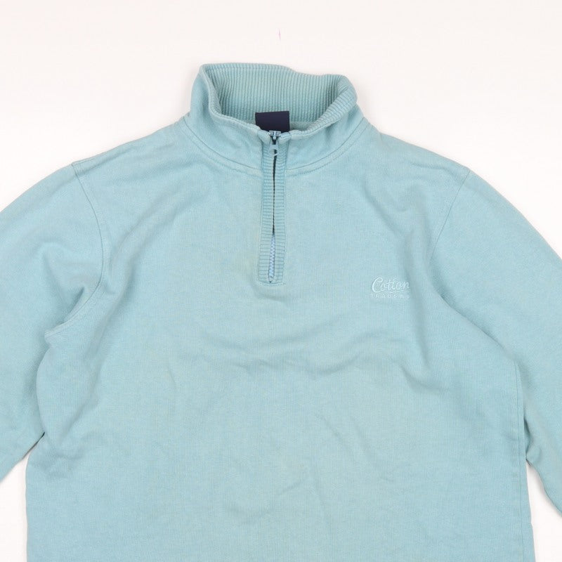 Cotton Traders Men’s Blue M 1/4 Zip High Neck Cotton Sweatshirt