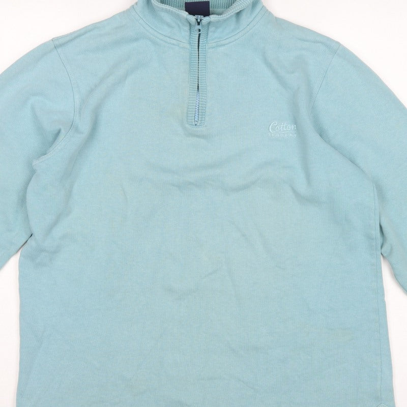 Cotton Traders Men’s Blue M 1/4 Zip High Neck Cotton Sweatshirt