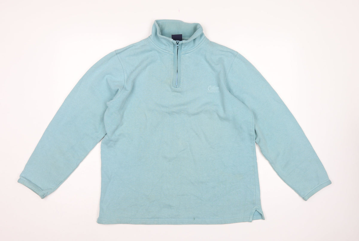 Cotton Traders Men’s Blue M 1/4 Zip High Neck Cotton Sweatshirt