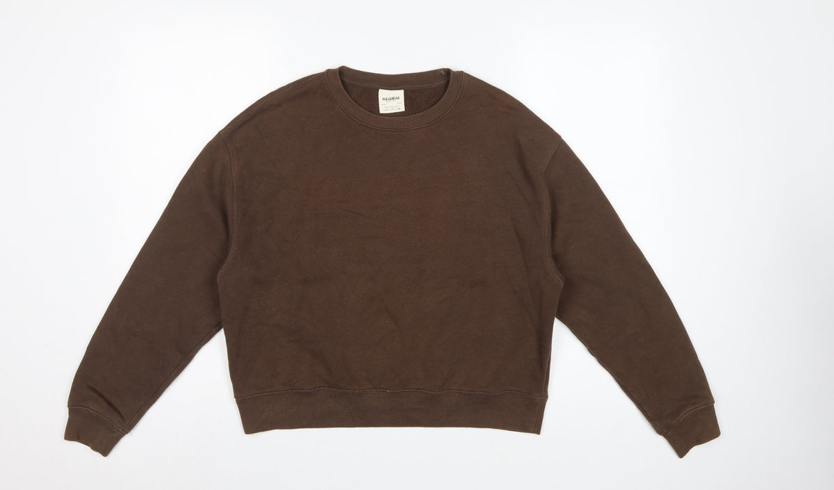 Pull&Bear Women’s Brown M Relaxed Crew Neck Fleece Sweatshirt