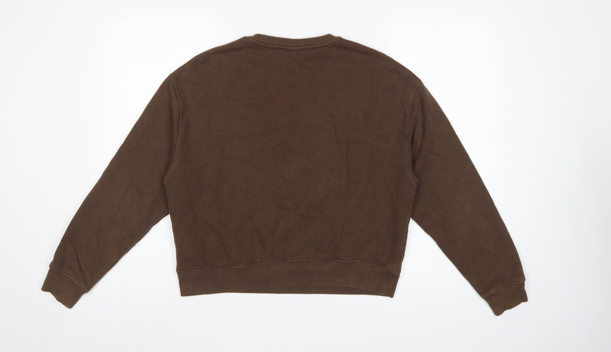 Pull&Bear Women’s Brown M Relaxed Crew Neck Fleece Sweatshirt